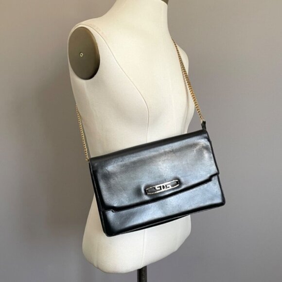 Vintage Gucci Black Leather Convertible Shoulder Bag / Clutch - Medium 🇮🇹 - Picture 10 of 11
